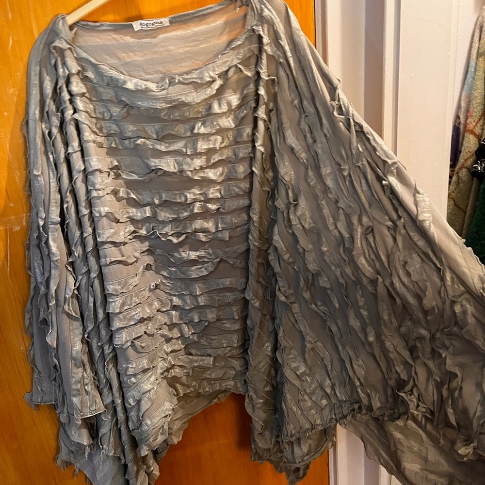 Gogogina by Gina Tyler Handmade Wearable Textile Art Gray/Silver Tunic Top 1980s - Picture 7 of 16